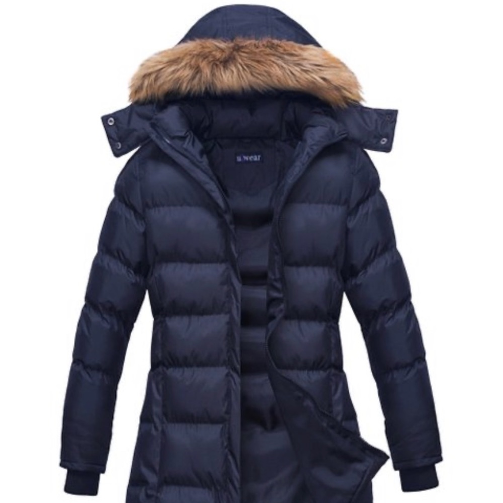 Navy Faux Fur Puffer Coat